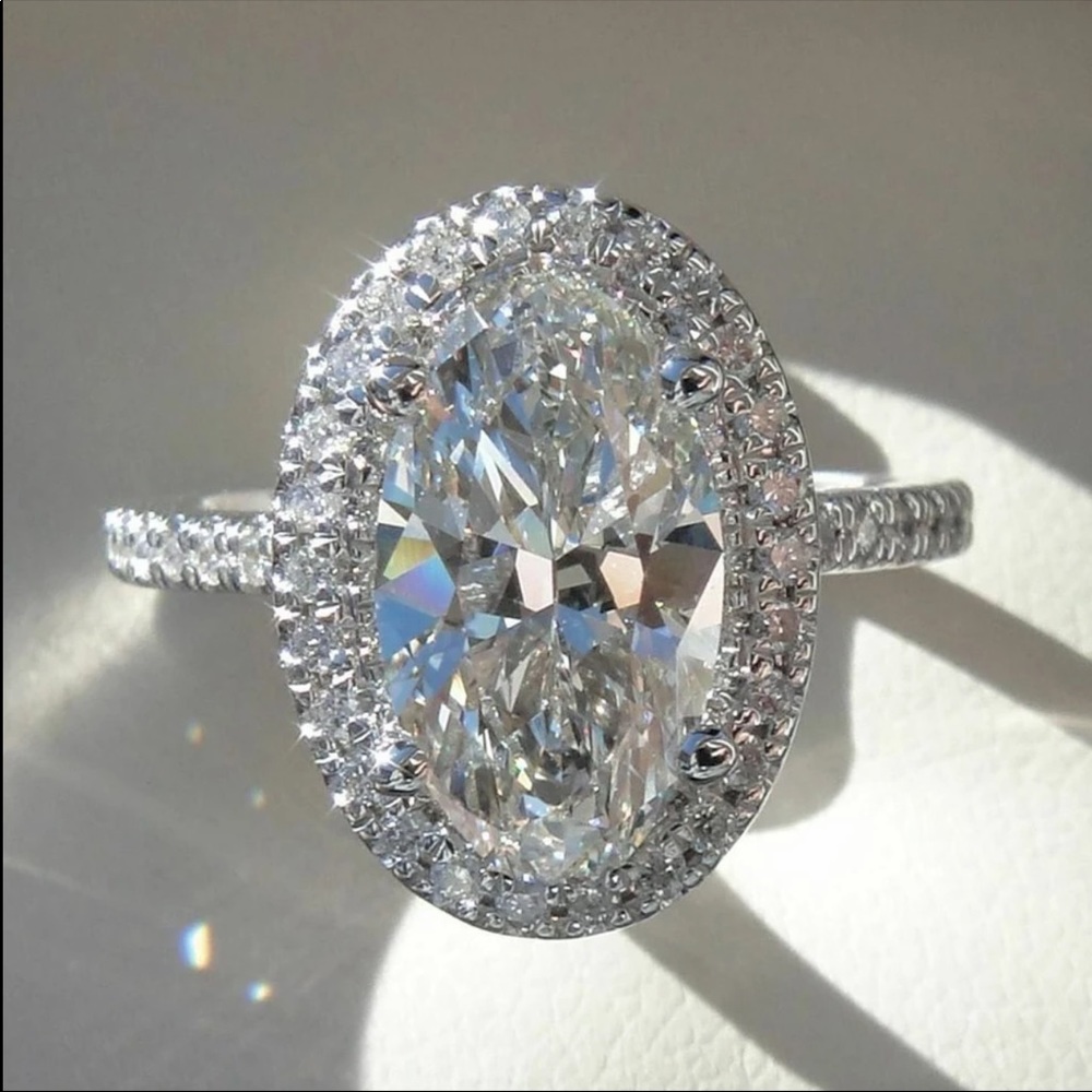 New Women’s 925 Silver Oval Cut Diamond Ring - Picture 4 of 6